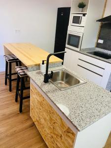 eine Küche mit einer Spüle und einer Arbeitsplatte in der Unterkunft Balcón de Braño in O Freixo