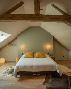 a bedroom with a large bed in an attic at Domaine de La Soudelle in Chanceaux-sur-Choisille