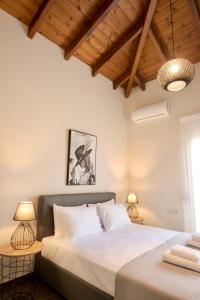 a bedroom with two beds and two lamps at Villa Del Monte in Arménoi
