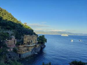 a group of houses on the side of a cliff at La casa di Amelia in Borzonasca