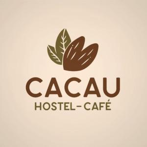 a logo for a hostel cafe with a caciu logo at Cacau Hostel in Goiânia