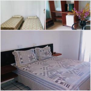 里約達斯奧斯特拉斯的住宿－Pousada Girassol，一张床上的两张照片