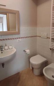 斯坎迪奇的住宿－La Casetta tra Chianti e Firenze，一间带水槽、卫生间和镜子的浴室