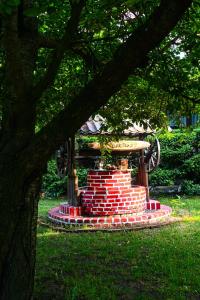 pomnik w środku parku z drzewem w obiekcie Pokoje gościnne „SEN” w Iławie