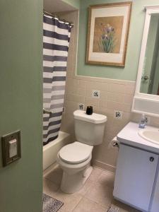 a bathroom with a toilet and a sink at Irises House - private room in home in Kissimmee