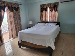 a bedroom with a large bed and a window at OceanView Villa in Buccoo