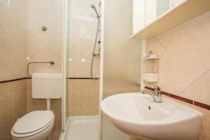 een badkamer met een wastafel, een toilet en een douche bij Apartments by the sea Lukovo Sugarje, Karlobag - 21469 in Karlobag