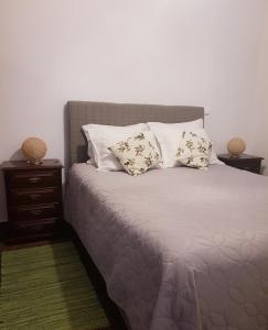 a bedroom with a bed with pillows and a night stand at Oliveira Country House in Figueira e Barros