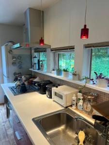 eine Küche mit einer Spüle und einer Arbeitsplatte in der Unterkunft Hororo Style in Shimo-setsuri