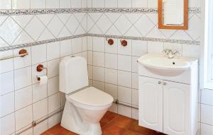 a bathroom with a white toilet and a sink at Stunning Home In Vstervik With Kitchen in Västervik
