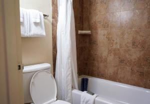 a bathroom with a toilet and a tub and a shower at Rosen Inn Lake Buena Vista in Orlando