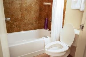 a bathroom with a toilet and a tub and a sink at Rosen Inn Lake Buena Vista in Orlando