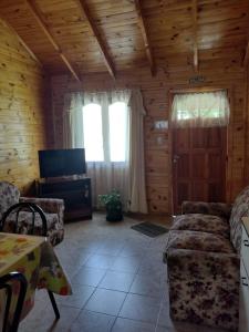 a living room with a couch and a table at Cabañas Celi in Esquel
