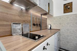 a kitchen with a sink and a wooden counter top at Home City Center Terrace Apartment in Budapest