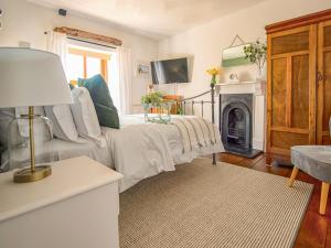 uma sala de estar com um sofá e uma lareira em Moss Cottage em Burry Port
