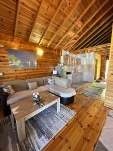 een woonkamer met een bank en een salontafel bij Cottage Ajna - Ada Bojana in Ulcinj
