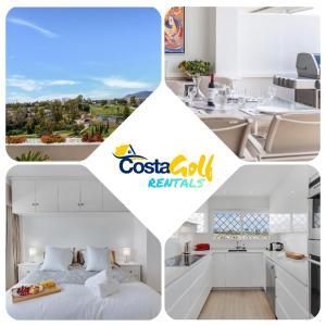 un collage de tres fotos de una cocina y una habitación en Lujoso apartamento con alucinantes vistas al golf - Iwii A 38 en Marbella