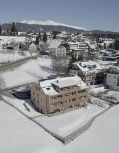 an aerial view of a city in the snow at Haus Weigt in Mariapfarr