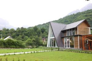a house on a hill with a green field at Villa Logu in Theth