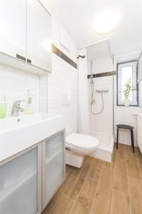 uma casa de banho branca com um WC e um lavatório em Ferienwohnungen Nachbaur em Oberjoch