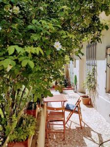 居興的住宿－Quartier Romantikum，庭院里树下的桌椅