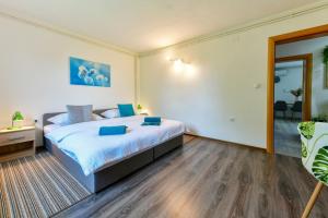 1 dormitorio con 1 cama grande en una habitación en Apartman PLUM PLITVICE en Drežnik Grad