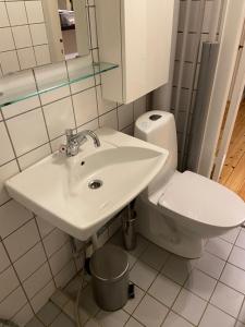 uma casa de banho com um lavatório e um WC em Christianshavn Apartments 536 em Copenhaga