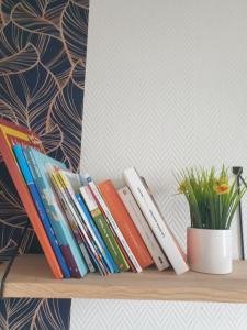 een plank met boeken en een potplant erop bij O'3 PORTS in Le Tréport