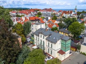 an aerial view of a city with buildings at Villa Sedan in Sopot