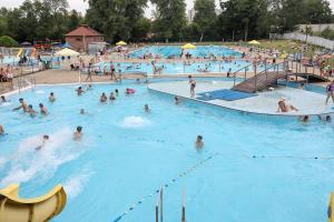 um grupo de pessoas a nadar numa piscina em na Maków em Opole