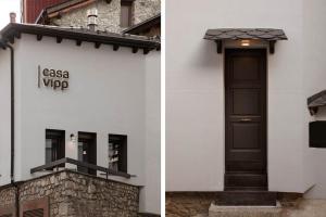 two pictures of a door on a white building at casa vipp in Andorra la Vella