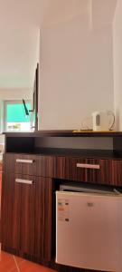 a kitchen with a counter top and a refrigerator at Ulubiona in Pobierowo