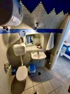 a small bathroom with a toilet and a sink at Mermaid Cave Apartment Old Port, Fira in Fira