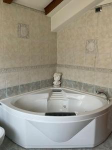 a large white bath tub in a bathroom at CASA FILAFERRO - VIA LOMBARDIA 4 MOGGIO UDINESE in Moggio Udinese