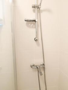 a shower in a bathroom with a glass door at Holiday house Zlata in Banjol +15 photos