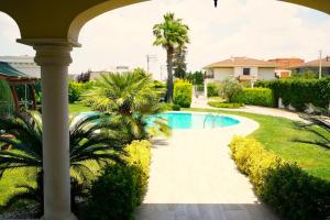 a villa with a swimming pool and palm trees at Luxury Villa Narlıdere in Narlıdere