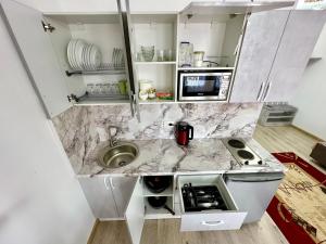 Kuchyň nebo kuchyňský kout v ubytování Raduga West 'Amber' Apartment