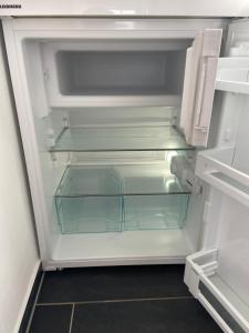 einem leeren Kühlschrank mit offener Tür in der Küche in der Unterkunft Apartment Sonnenschein in Allersberg