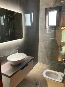 ein Badezimmer mit Waschbecken und Toilette in der Unterkunft Seaside Vila in Platanitis + 28 Fotos
