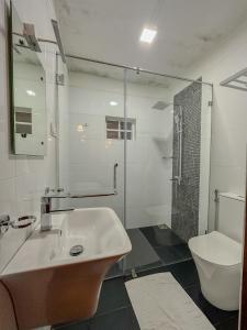 a bathroom with a sink and a shower and a toilet at Grace in Nuwara Eliya