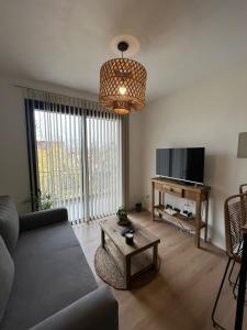 a living room with a couch and a tv at Terrazas de Godoy in Godoy Cruz