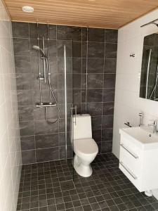 a bathroom with a toilet and a shower and a sink at TUUSULA Tuusula 15 min drive to Airport in Tuusula