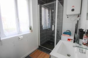 a bathroom with a shower and a white sink at Le cocon in Angoulême