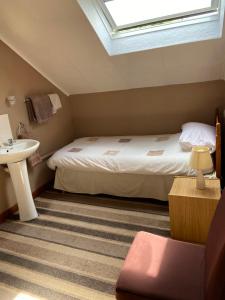 1 dormitorio con cama, lavabo y tragaluz en Belhaven Private Hotel, en Aberdeen