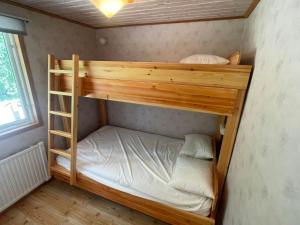 a bunk bed in a tiny house with a ladder at Öreryd in Hestra