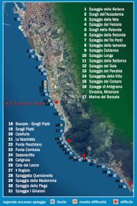 eine Karte eines Strandes mit Autos neben dem Wasser in der Unterkunft La Piccola al Mare in Livorno