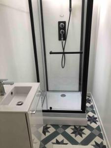 a bathroom with a shower and a sink at La Ninette du Domaine de Maubuisson in Ver-sur-Mer
