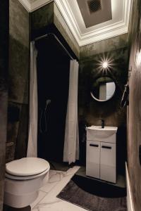 a bathroom with a toilet and a sink and a mirror at Apartamenty Woźna 14a, 2 rooms, self check in 24h in Poznań