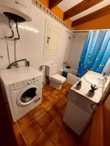 y baño con lavadora y aseo. en Apartament z widokiem na morze en Son Xoriguer