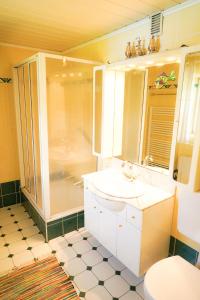 bagno con doccia, lavandino e servizi igienici di Fallerhaus a Gmünd in Kärnten